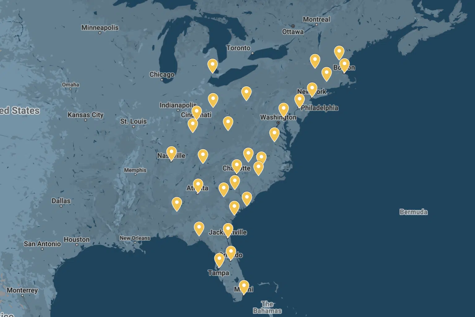 Go Bright Haus service areas across the eastern United States
